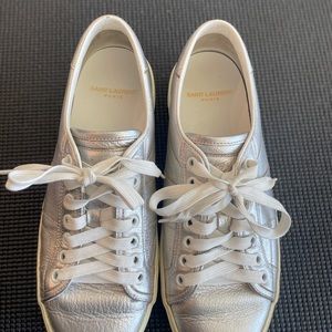 Authentic YSL metallic silver platform sneaker Yves Saint Laurent